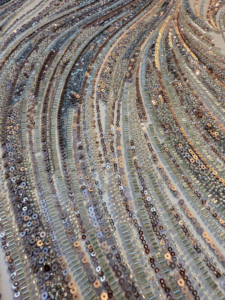 Luxury Multicolor Sequin & Beaded Waves Embroidery Fabric – Couture Evening Wear