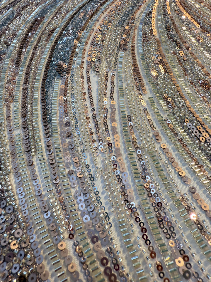 Luxury Multicolor Sequin & Beaded Waves Embroidery Fabric – Couture Evening Wear