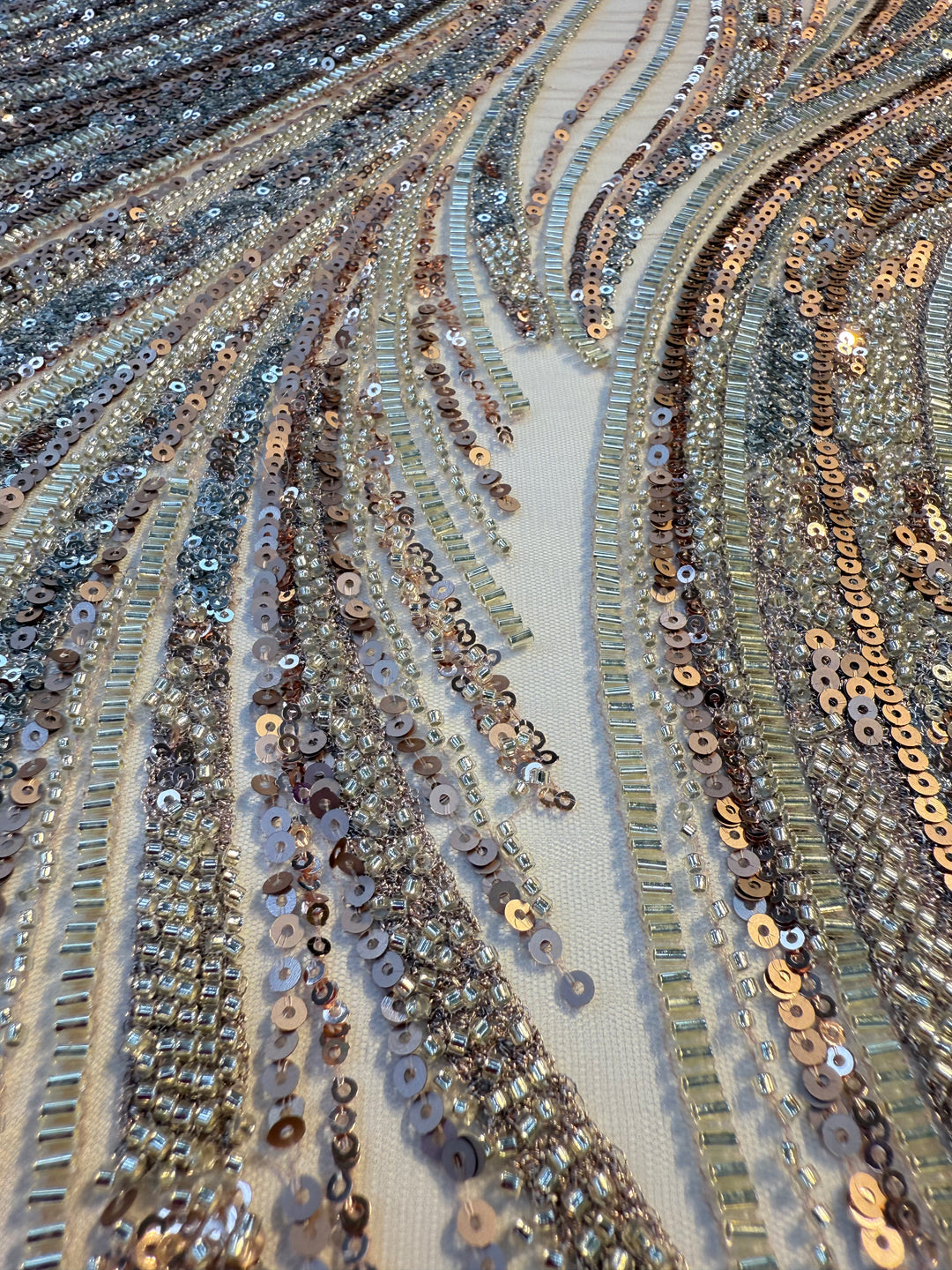 Luxury Multicolor Sequin & Beaded Waves Embroidery Fabric – Couture Evening Wear