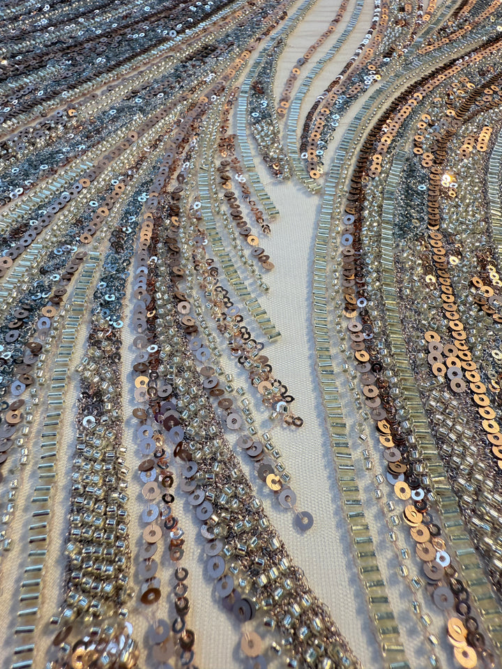 Luxury Multicolor Sequin & Beaded Waves Embroidery Fabric – Couture Evening Wear