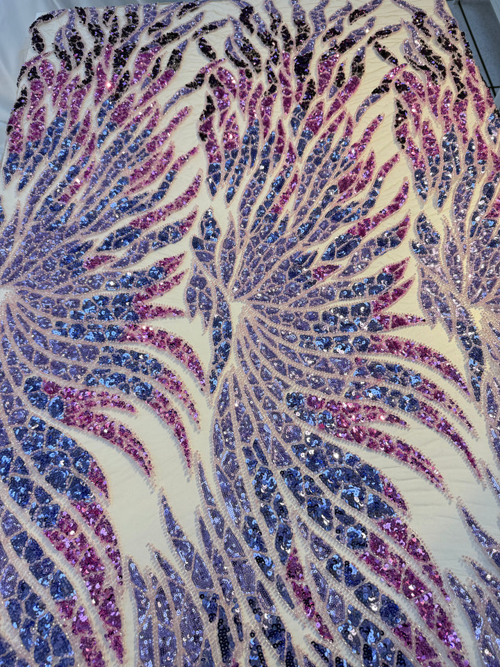 Luxury Ombre Sequin Beaded Fabric in Purple & Blue Tones – Couture Evening & Bridal Wear ( 1 Piece = 1.5 Meter)