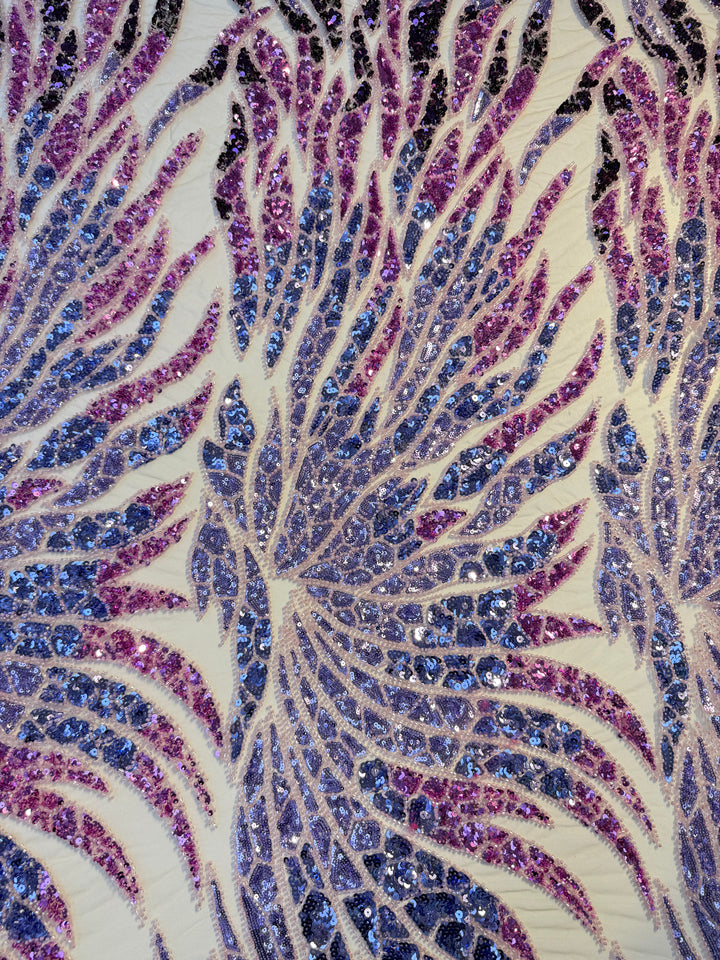 Luxury Ombre Sequin Beaded Fabric in Purple & Blue Tones – Couture Evening & Bridal Wear ( 1 Piece = 1.5 Meter)