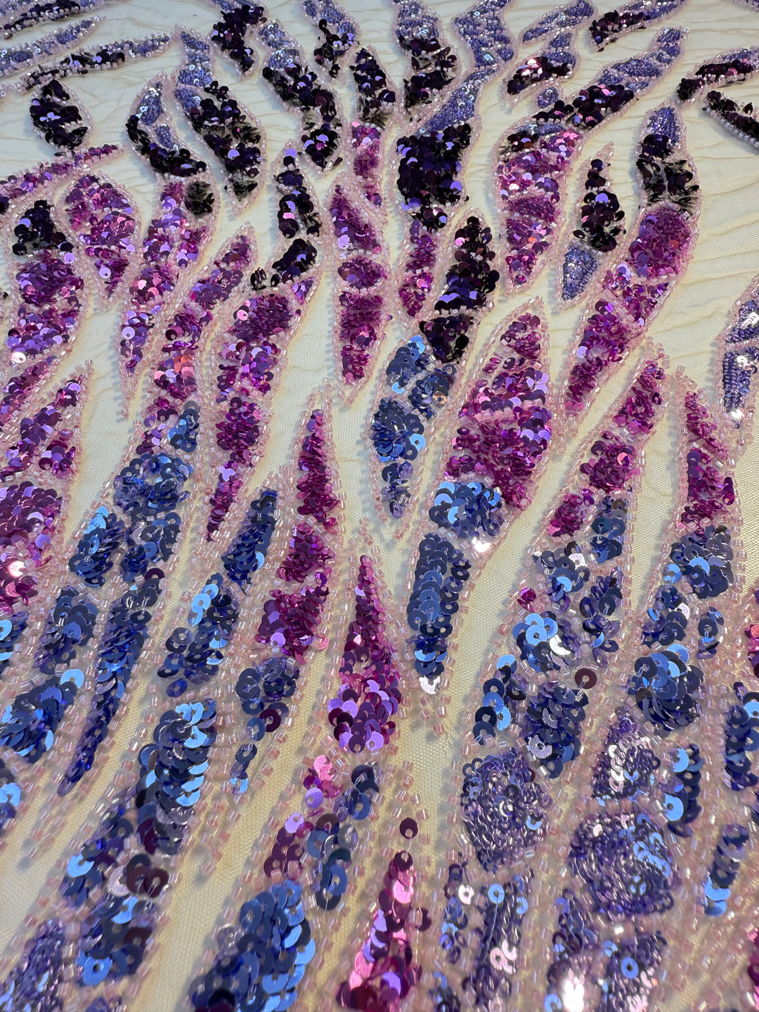 Luxury Ombre Sequin Beaded Fabric in Purple & Blue Tones – Couture Evening & Bridal Wear ( 1 Piece = 1.5 Meter)