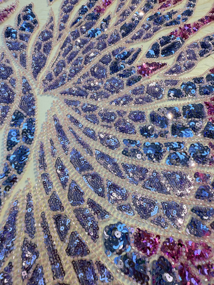 Luxury Ombre Sequin Beaded Fabric in Purple & Blue Tones – Couture Evening & Bridal Wear ( 1 Piece = 1.5 Meter)