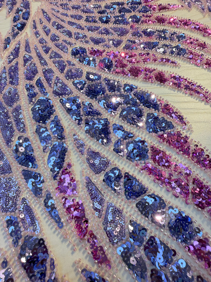 Luxury Ombre Sequin Beaded Fabric in Purple & Blue Tones – Couture Evening & Bridal Wear ( 1 Piece = 1.5 Meter)