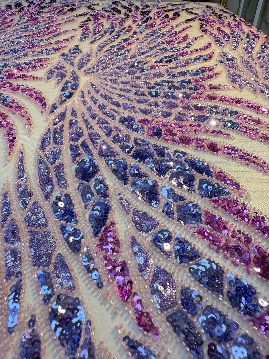 Luxury Ombre Sequin Beaded Fabric in Purple & Blue Tones – Couture Evening & Bridal Wear ( 1 Piece = 1.5 Meter)
