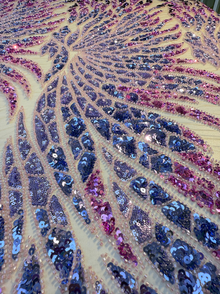 Luxury Ombre Sequin Beaded Fabric in Purple & Blue Tones – Couture Evening & Bridal Wear ( 1 Piece = 1.5 Meter)