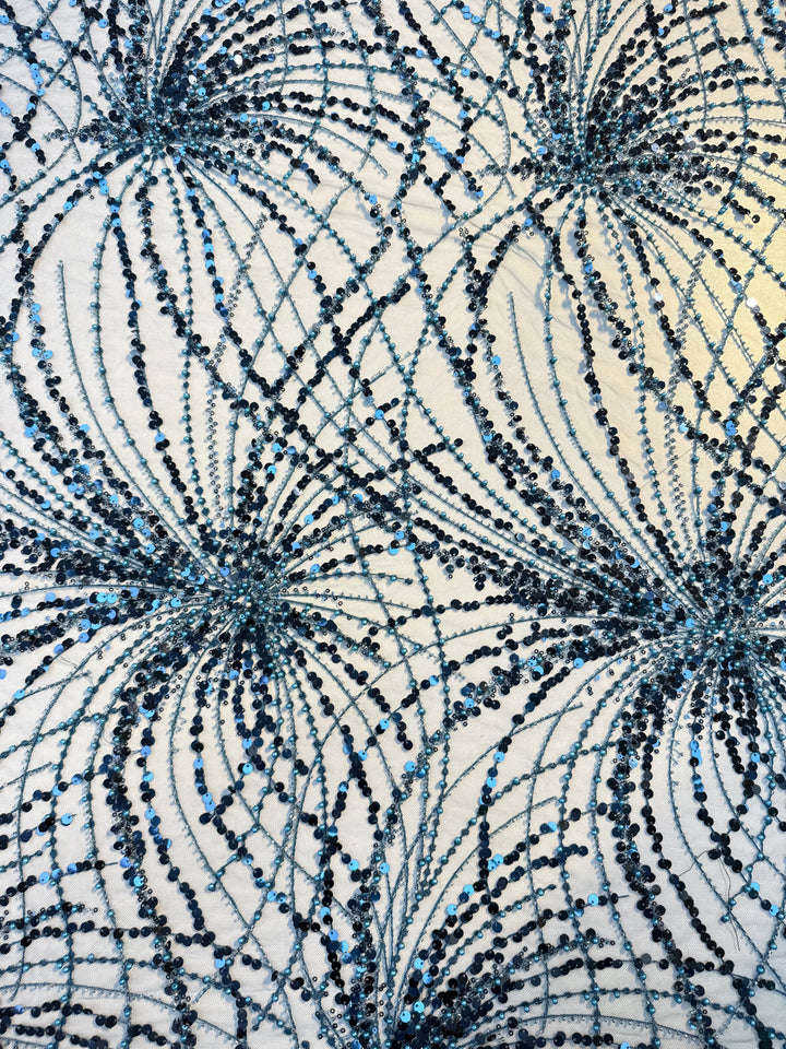 Luxury Blue Gradient Sequin Fabric – Couture Evening Wear ( Piece = 5 Meter)