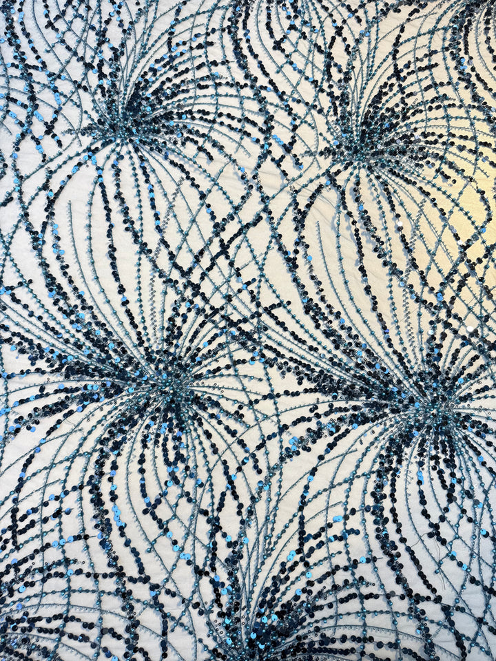 Luxury Blue Gradient Sequin Fabric – Couture Evening Wear ( Piece = 5 Meter)