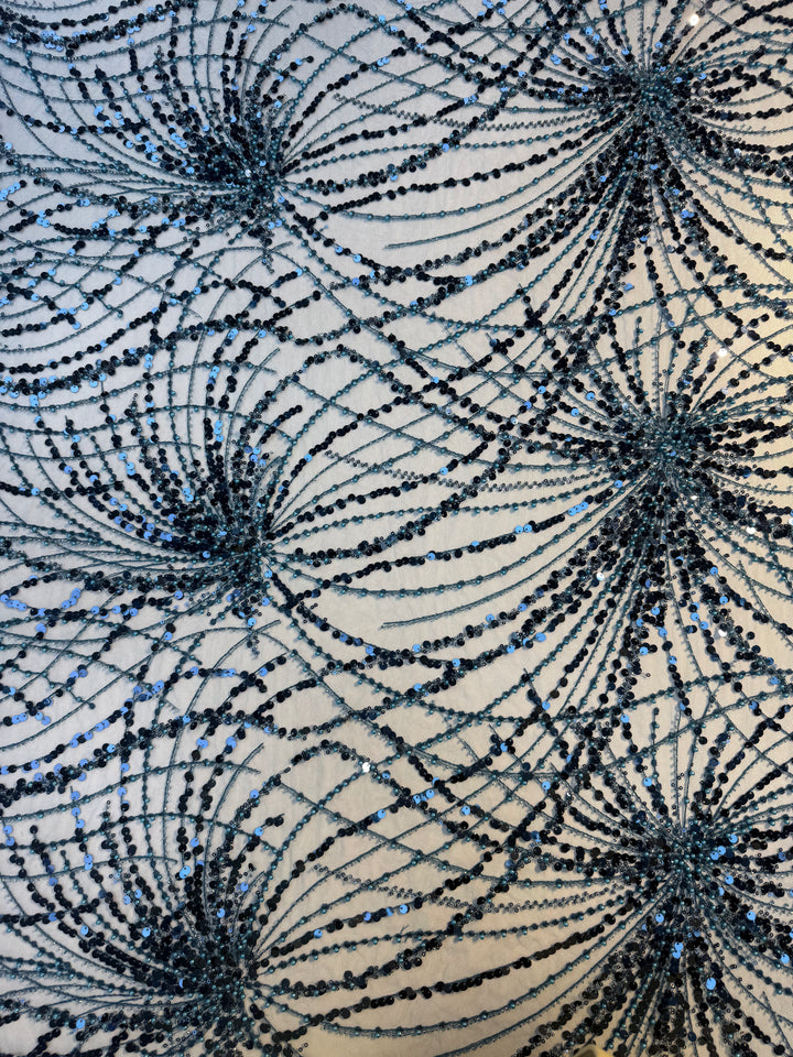 Luxury Blue Gradient Sequin Fabric – Couture Evening Wear ( Piece = 5 Meter)
