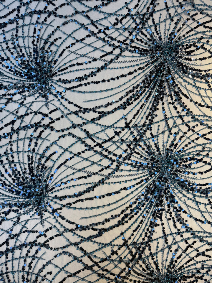 Luxury Blue Gradient Sequin Fabric – Couture Evening Wear ( Piece = 5 Meter)