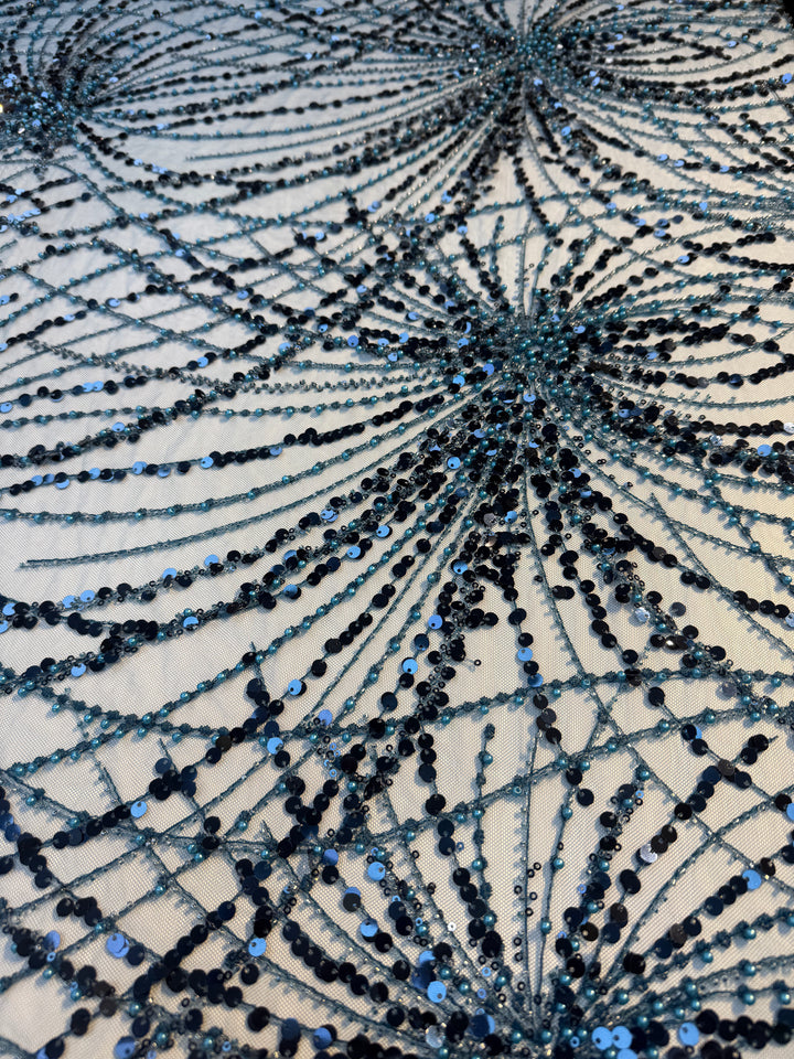 Luxury Blue Gradient Sequin Fabric – Couture Evening Wear ( Piece = 5 Meter)