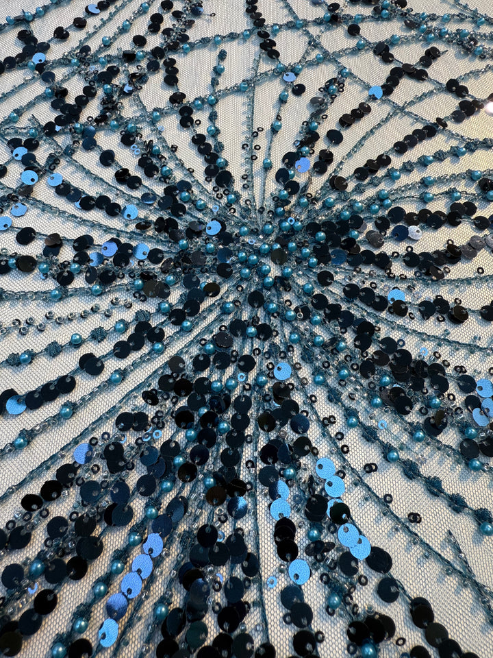 Luxury Blue Gradient Sequin Fabric – Couture Evening Wear ( Piece = 5 Meter)