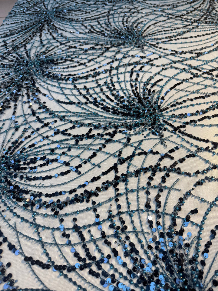 Luxury Blue Gradient Sequin Fabric – Couture Evening Wear ( Piece = 5 Meter)