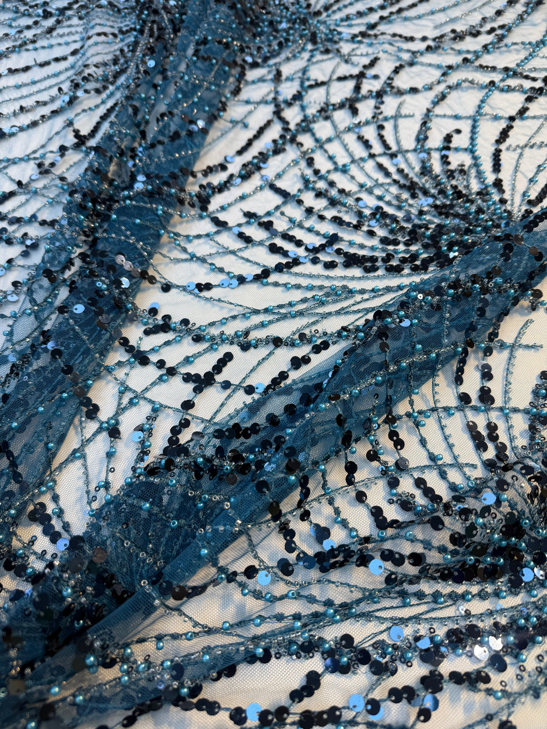 Luxury Blue Gradient Sequin Fabric – Couture Evening Wear ( Piece = 5 Meter)