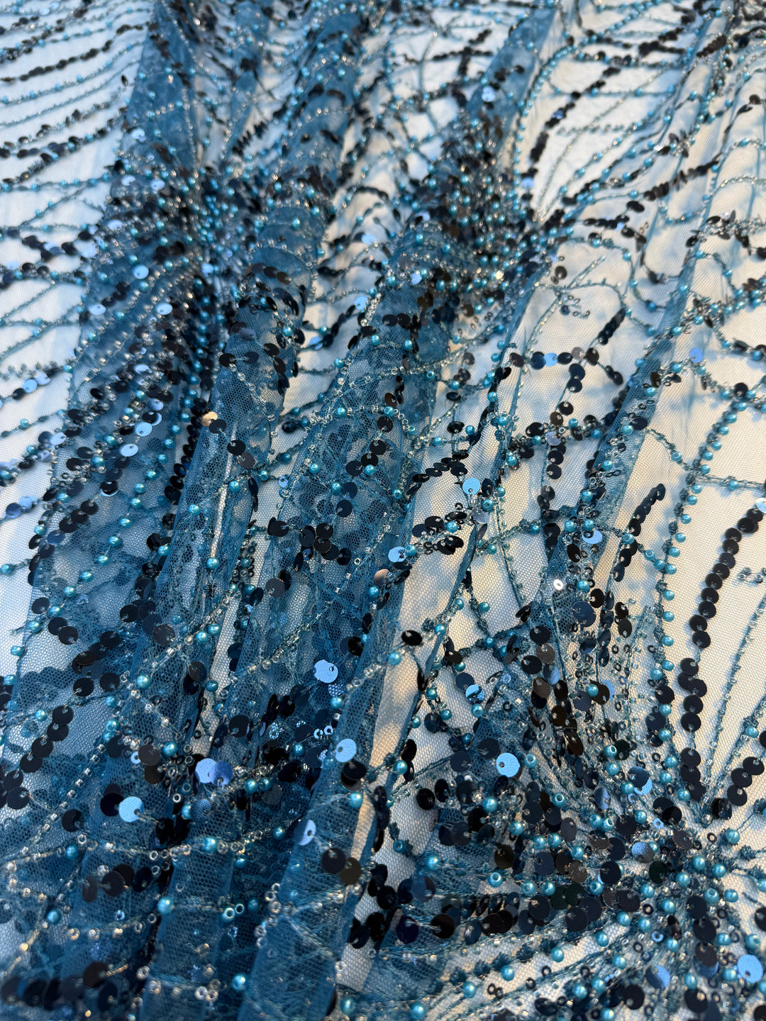 Luxury Blue Gradient Sequin Fabric – Couture Evening Wear ( Piece = 5 Meter)