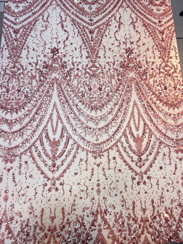 Luxury Rose Beaded & Sequin Embroidered Tulle – Haute Couture Evening & Bridal Fabric (By piece, each piece is 3 Meter)