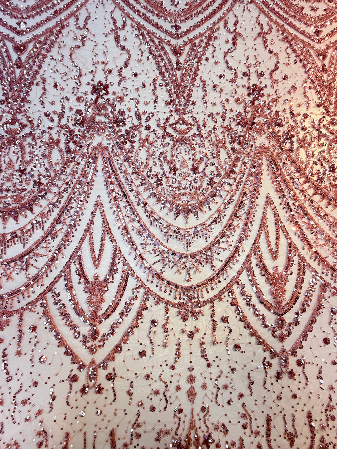 Luxury Rose Beaded & Sequin Embroidered Tulle – Haute Couture Evening & Bridal Fabric (By piece, each piece is 3 Meter)