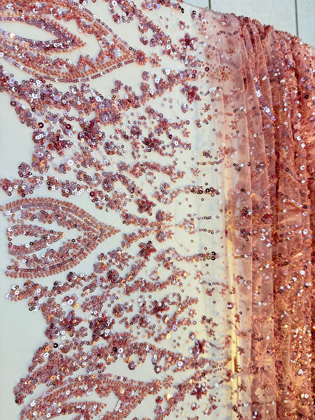 Luxury Rose Beaded & Sequin Embroidered Tulle – Haute Couture Evening & Bridal Fabric (By piece, each piece is 3 Meter)