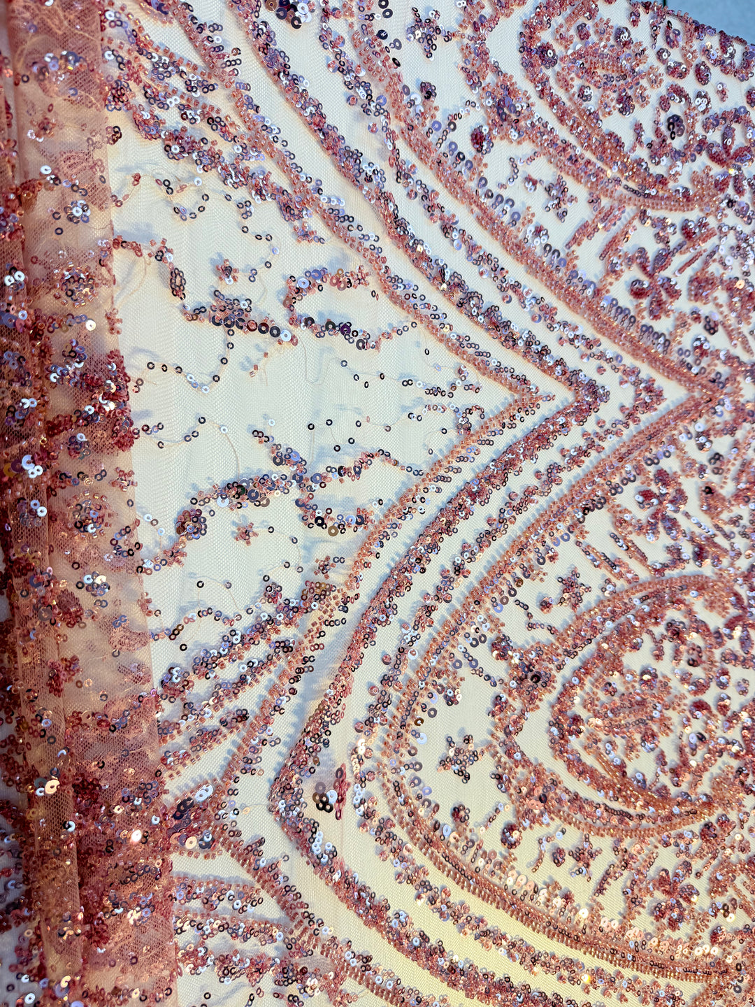 Luxury Rose Beaded & Sequin Embroidered Tulle – Haute Couture Evening & Bridal Fabric (By piece, each piece is 3 Meter)