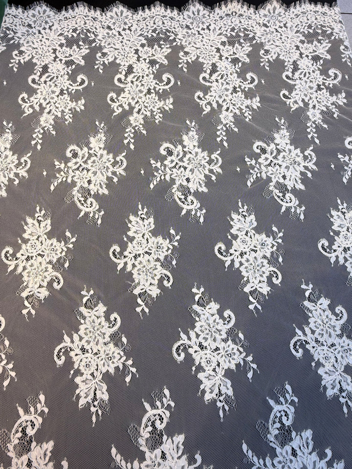Luxury White French Lace with Floral Embroidery & Scalloped Edges( 1 Piece = 3 Meter)