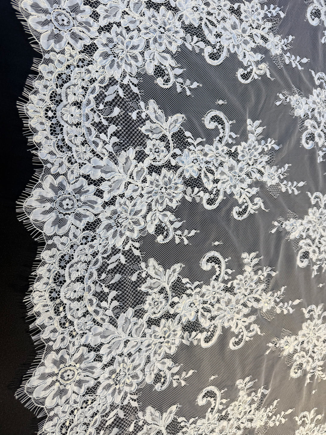 Luxury White French Lace with Floral Embroidery & Scalloped Edges( 1 Piece = 3 Meter)