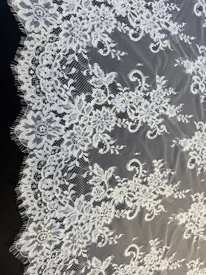 Luxury White French Lace with Floral Embroidery & Scalloped Edges( 1 Piece = 3 Meter)