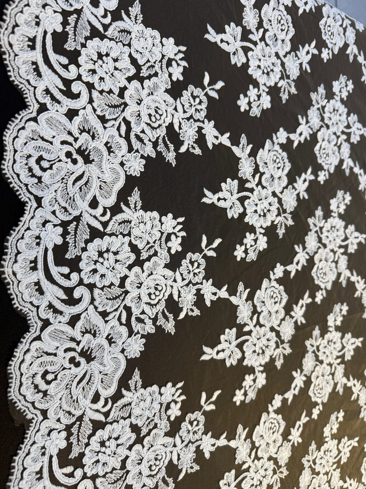 Luxury Nude Tulle with White Floral Embroidered Lace & Scalloped Edge – Bridal & Haute Couture