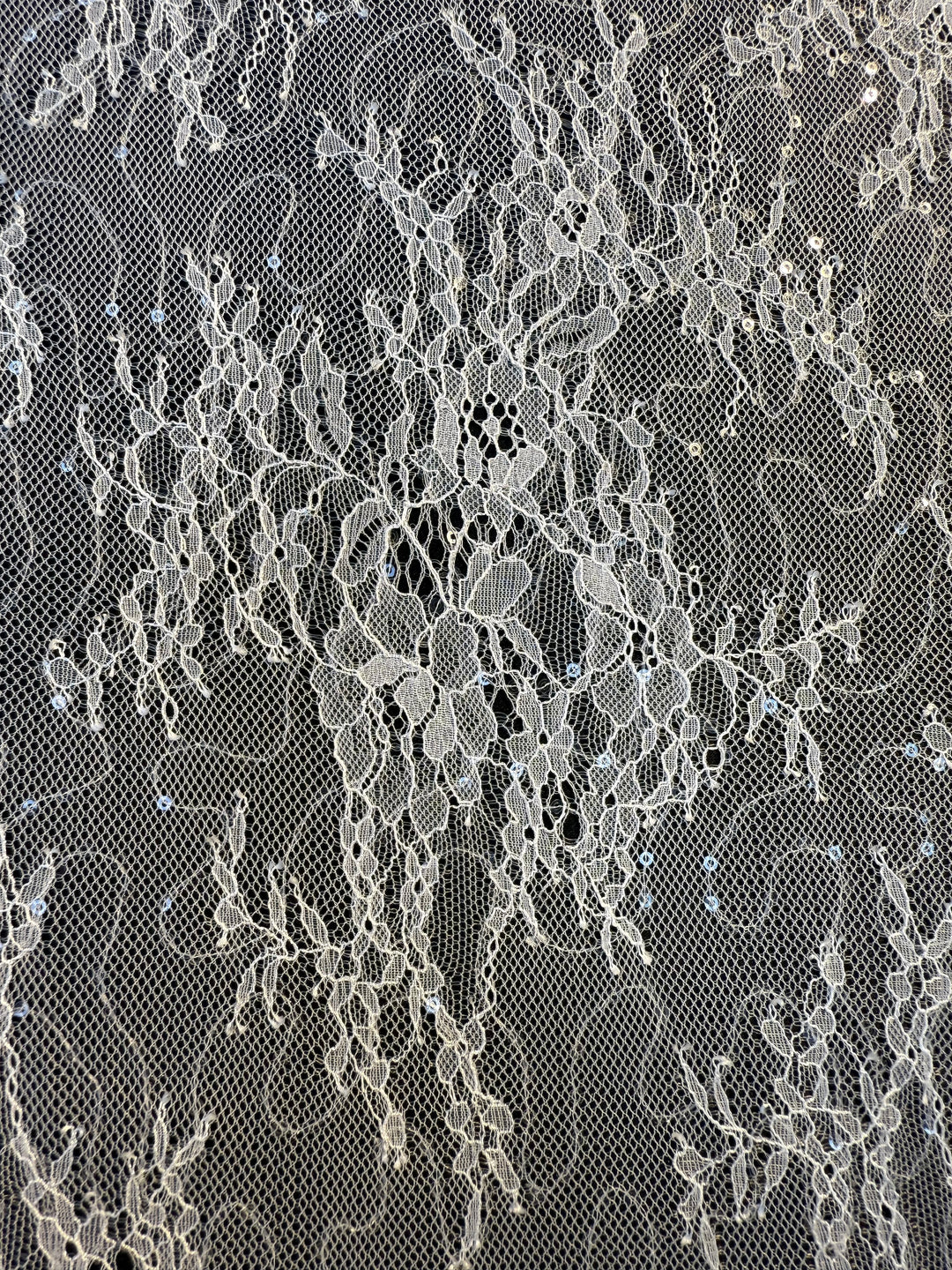 Luxury Ivory Chantilly Lace on white Tulle with Sequins – Bridal & Haute Couture Fabric