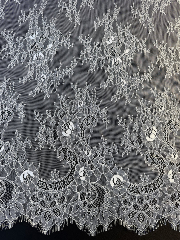 Luxury Ivory Chantilly Lace on white Tulle with Sequins – Bridal & Haute Couture Fabric