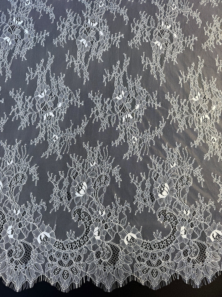 Luxury Ivory Chantilly Lace on white Tulle with Sequins – Bridal & Haute Couture Fabric
