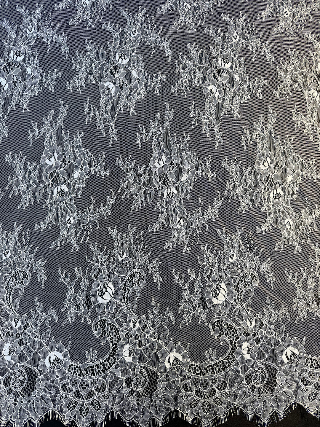 Luxury Ivory Chantilly Lace on white Tulle with Sequins – Bridal & Haute Couture Fabric