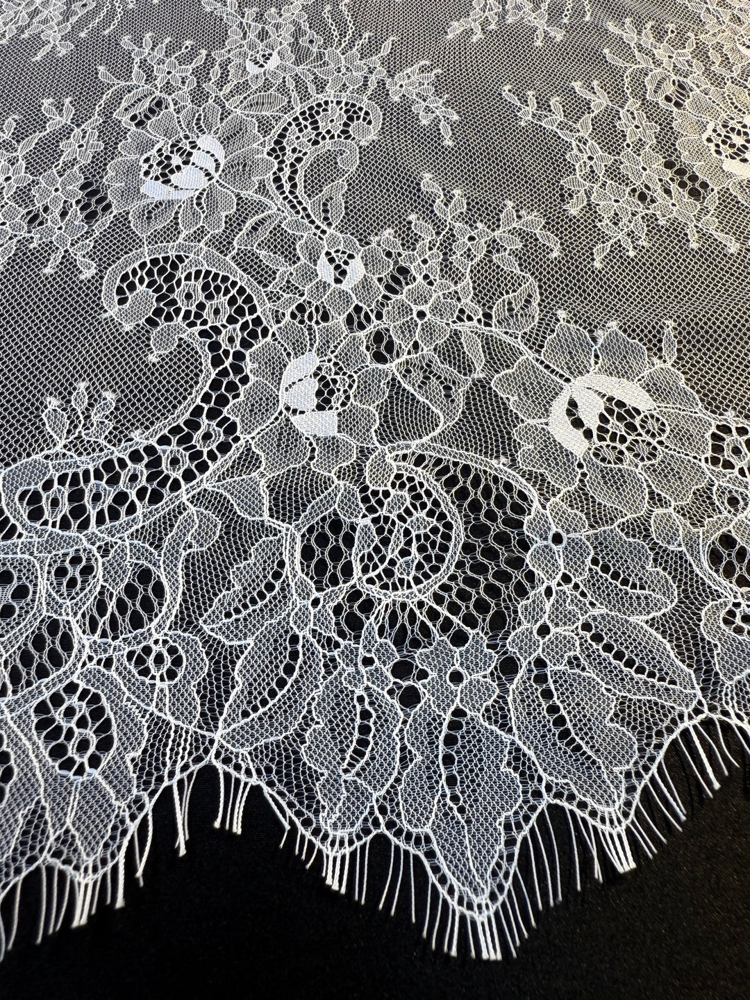 Luxury Ivory Chantilly Lace on white Tulle with Sequins – Bridal & Haute Couture Fabric