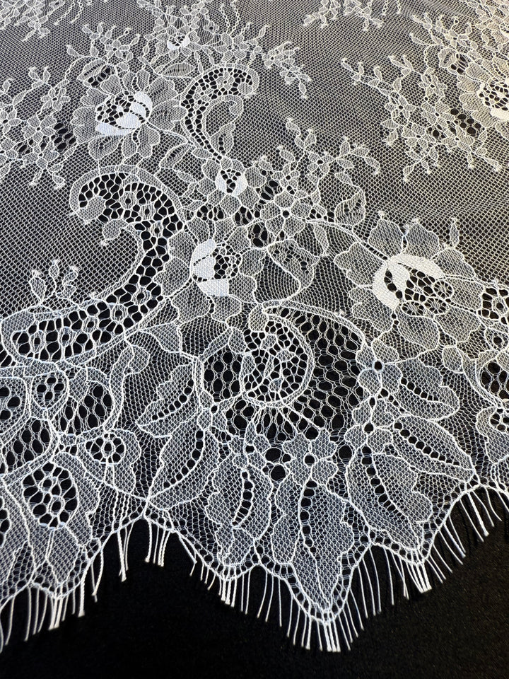 Luxury Ivory Chantilly Lace on white Tulle with Sequins – Bridal & Haute Couture Fabric
