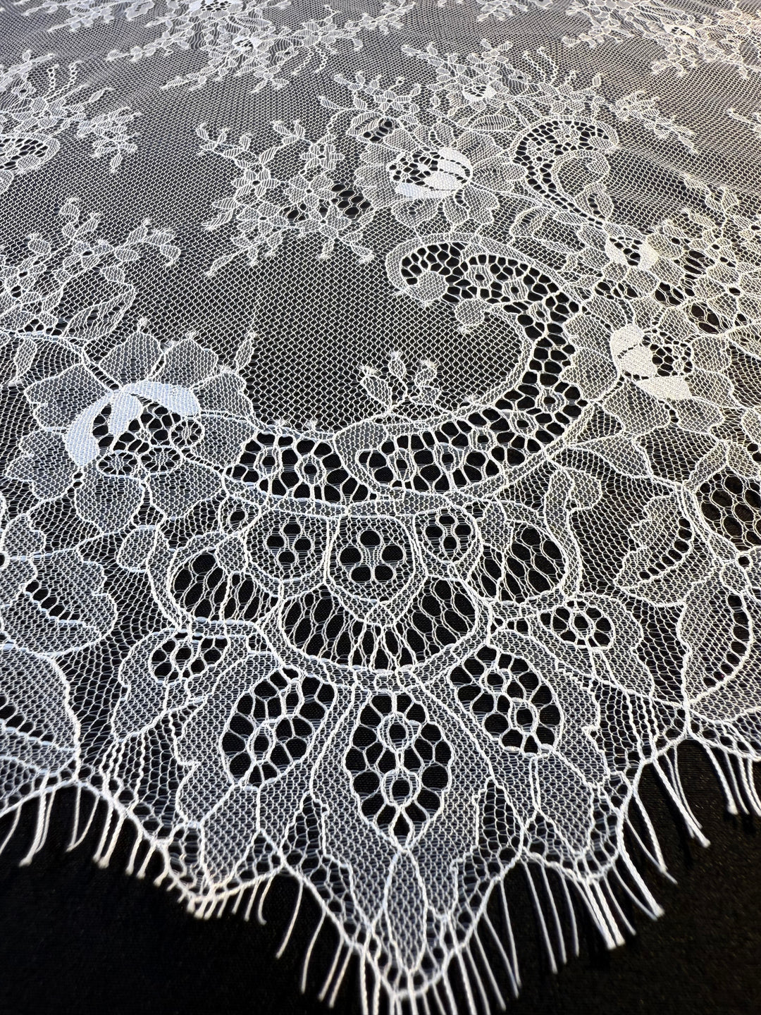 Luxury Ivory Chantilly Lace on white Tulle with Sequins – Bridal & Haute Couture Fabric