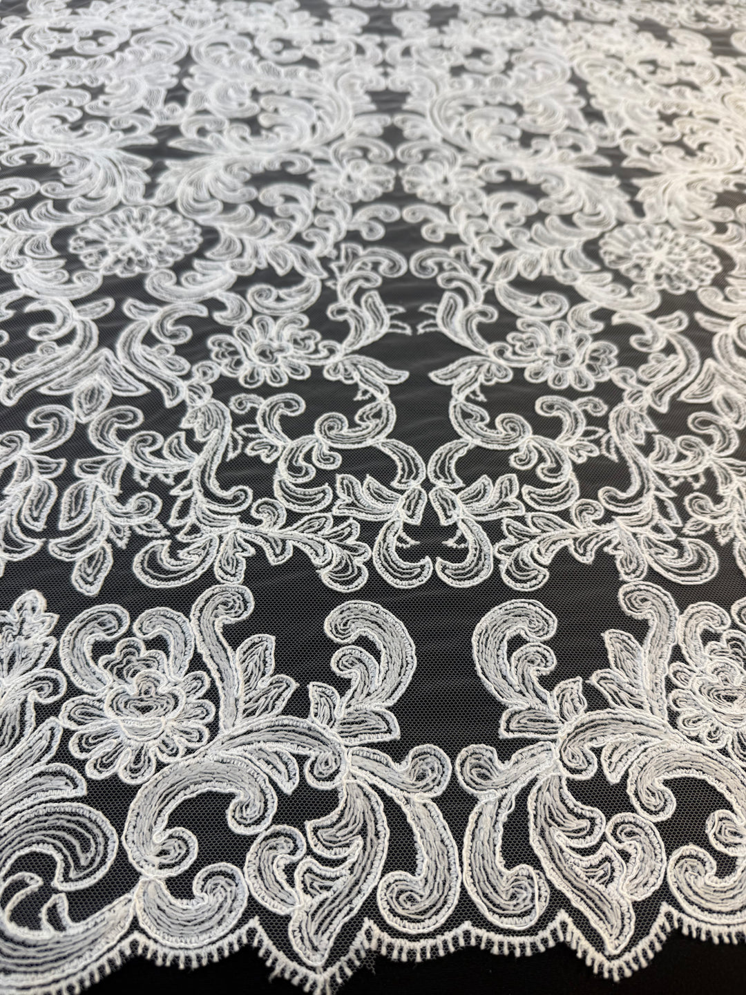 Luxury Baroque Embroidered Lace Tulle – Ivory on Nude Net