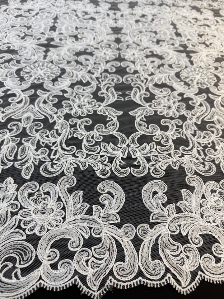 Luxury Baroque Embroidered Lace Tulle – Ivory on Nude Net