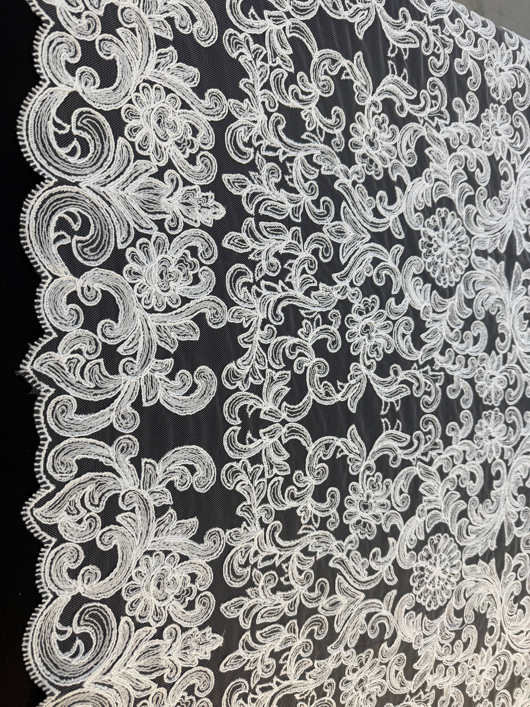 Luxury Baroque Embroidered Lace Tulle – Ivory on Nude Net