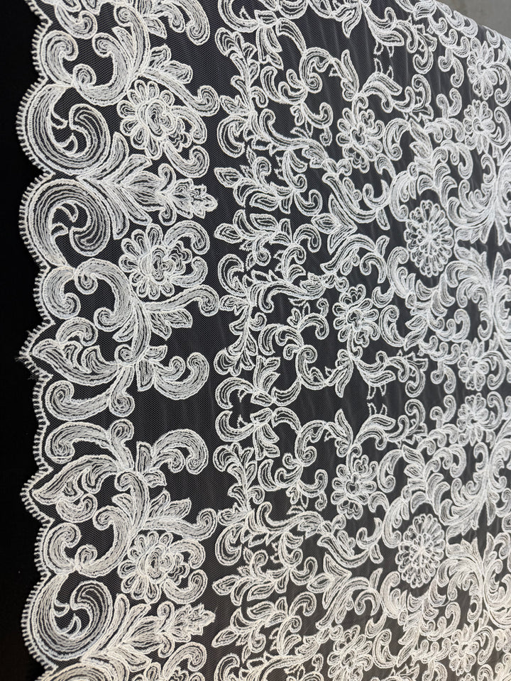 Luxury Baroque Embroidered Lace Tulle – Ivory on Nude Net