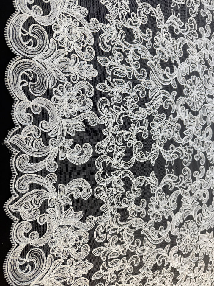 Luxury Baroque Embroidered Lace Tulle – Ivory on Nude Net