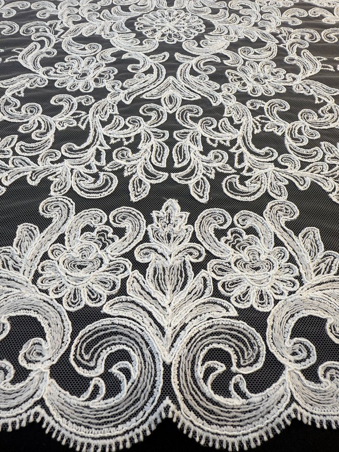 Luxury Baroque Embroidered Lace Tulle – Ivory on Nude Net