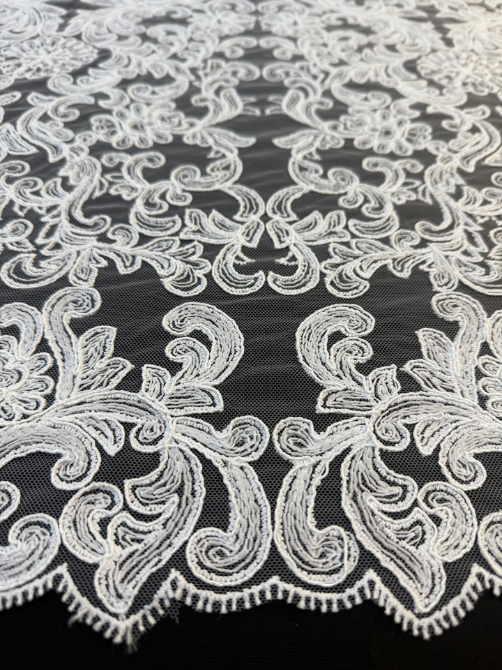 Luxury Baroque Embroidered Lace Tulle – Ivory on Nude Net