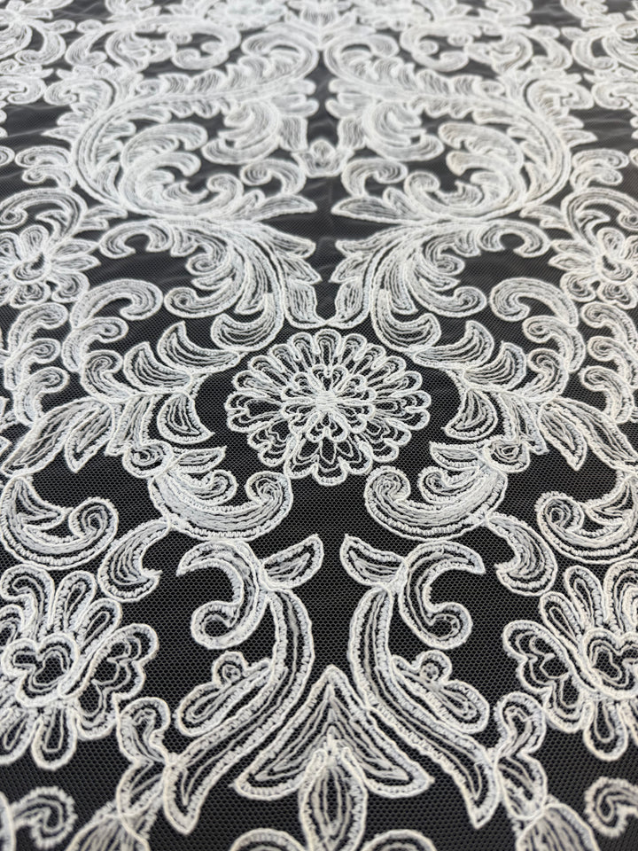 Luxury Baroque Embroidered Lace Tulle – Ivory on Nude Net