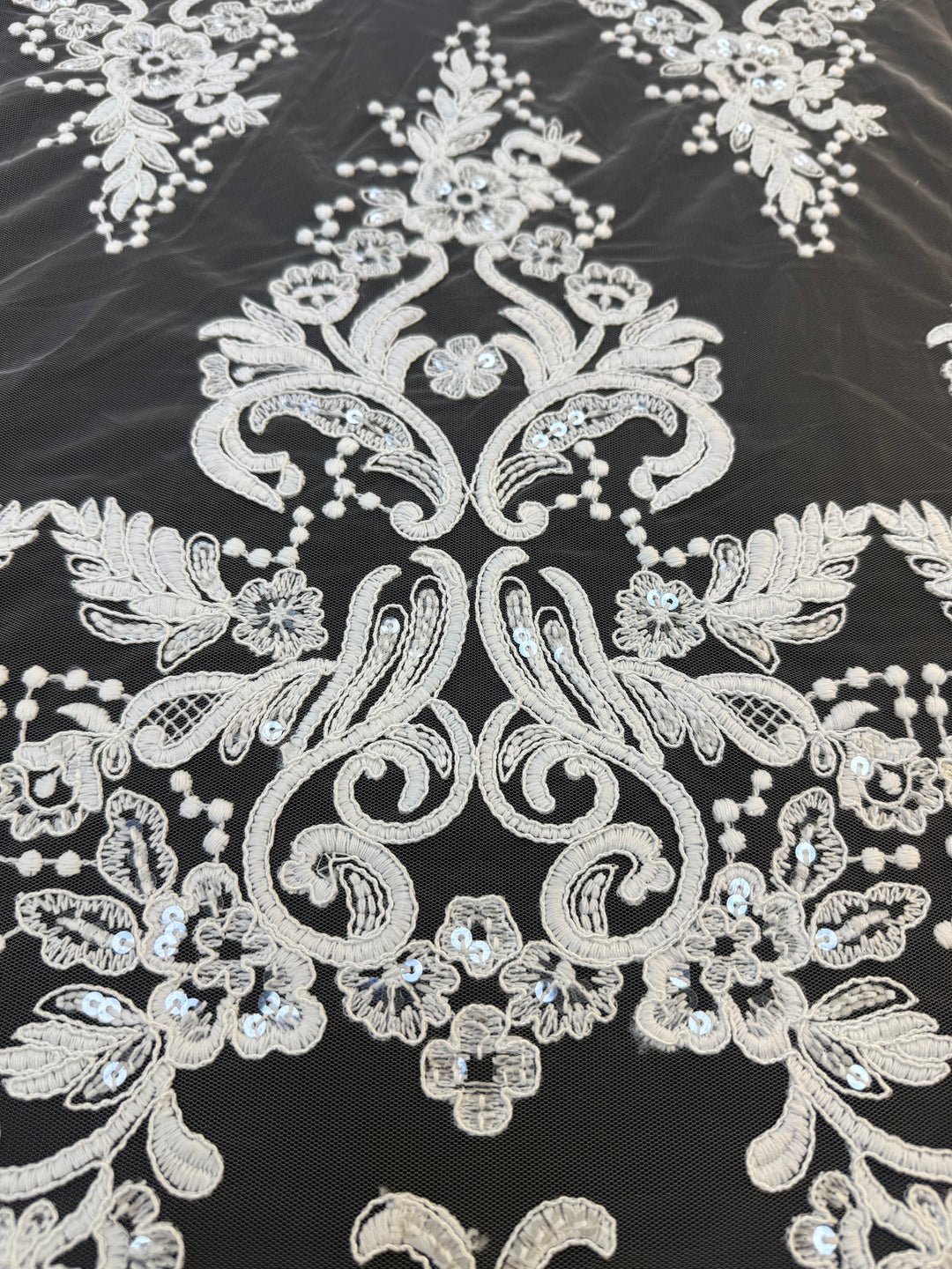 Luxury Off-white Bridal Lace with Sequins & Floral Embroidery( 1 Piece = 3.5 Meter)