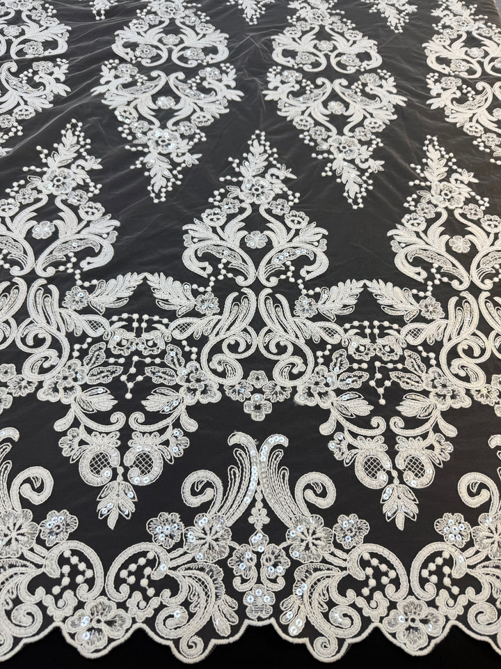 Luxury Off-white Bridal Lace with Sequins & Floral Embroidery( 1 Piece = 3.5 Meter)