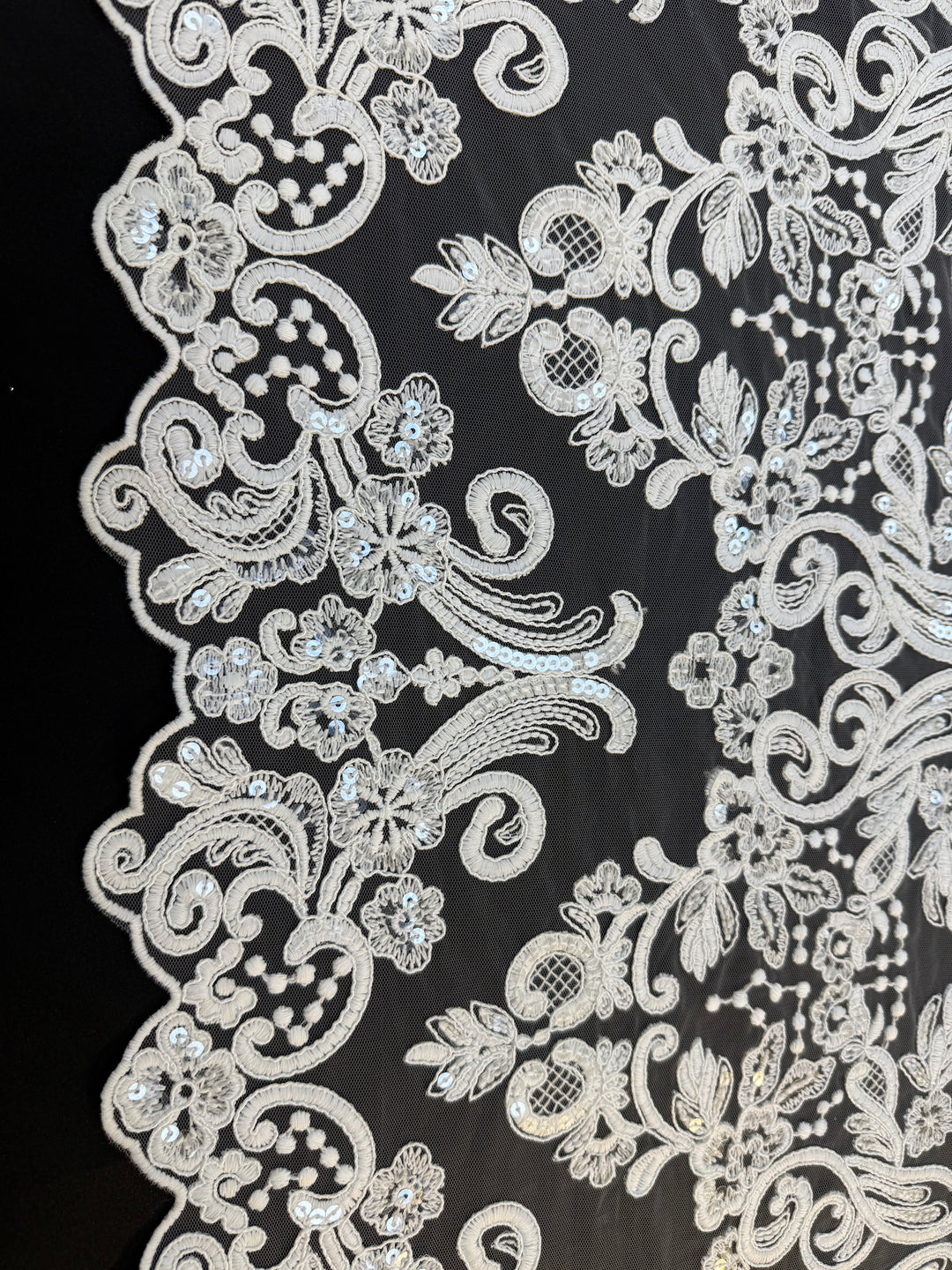 Luxury Off-white Bridal Lace with Sequins & Floral Embroidery( 1 Piece = 3.5 Meter)