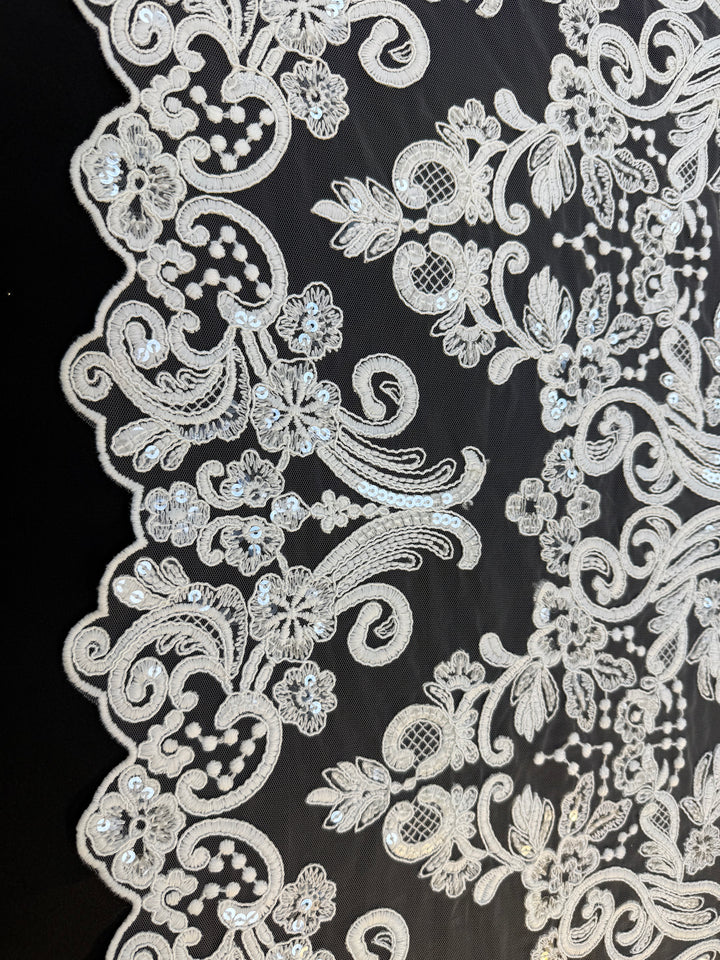 Luxury Off-white Bridal Lace with Sequins & Floral Embroidery( 1 Piece = 3.5 Meter)