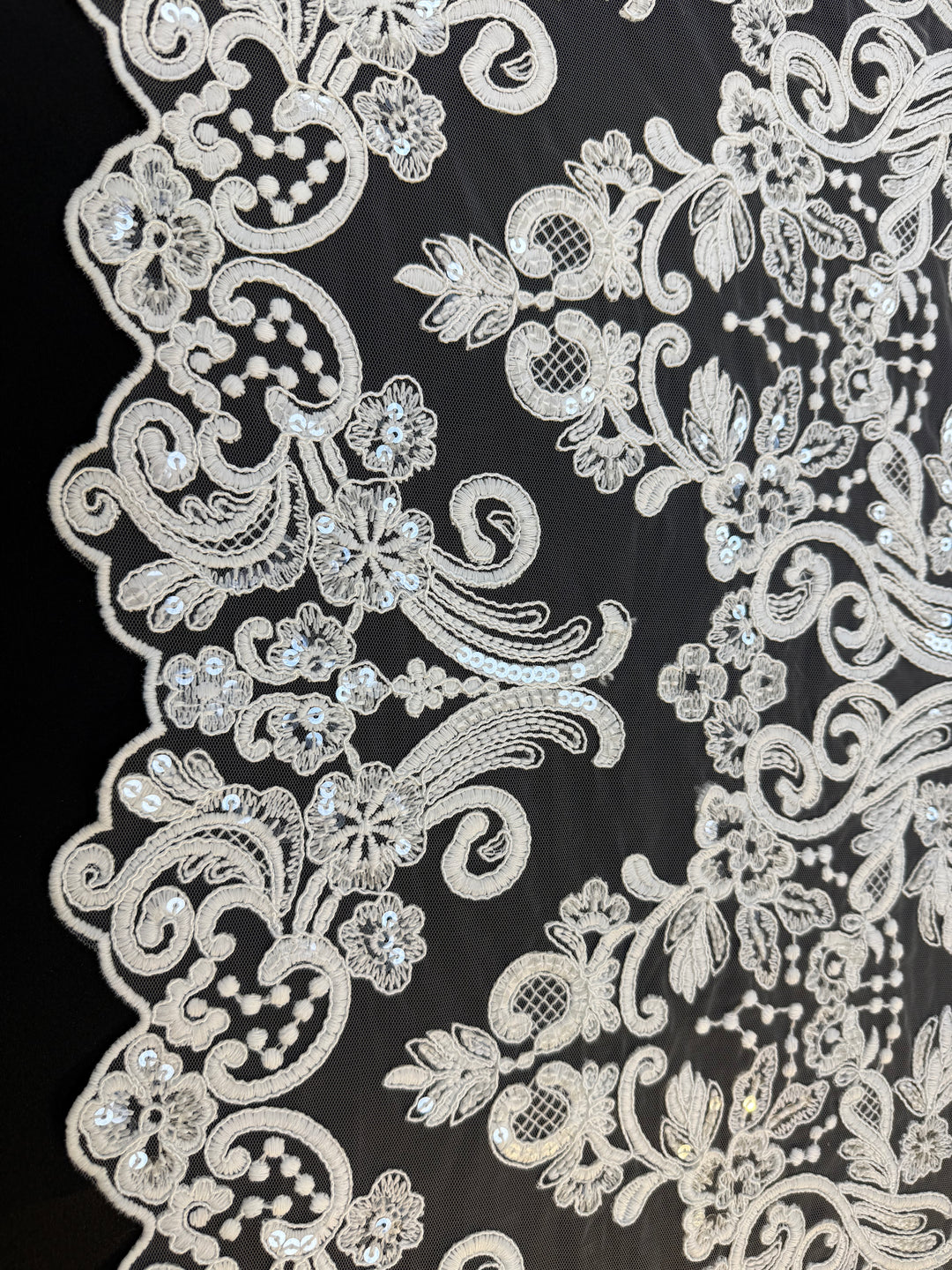 Luxury Off-white Bridal Lace with Sequins & Floral Embroidery( 1 Piece = 3.5 Meter)