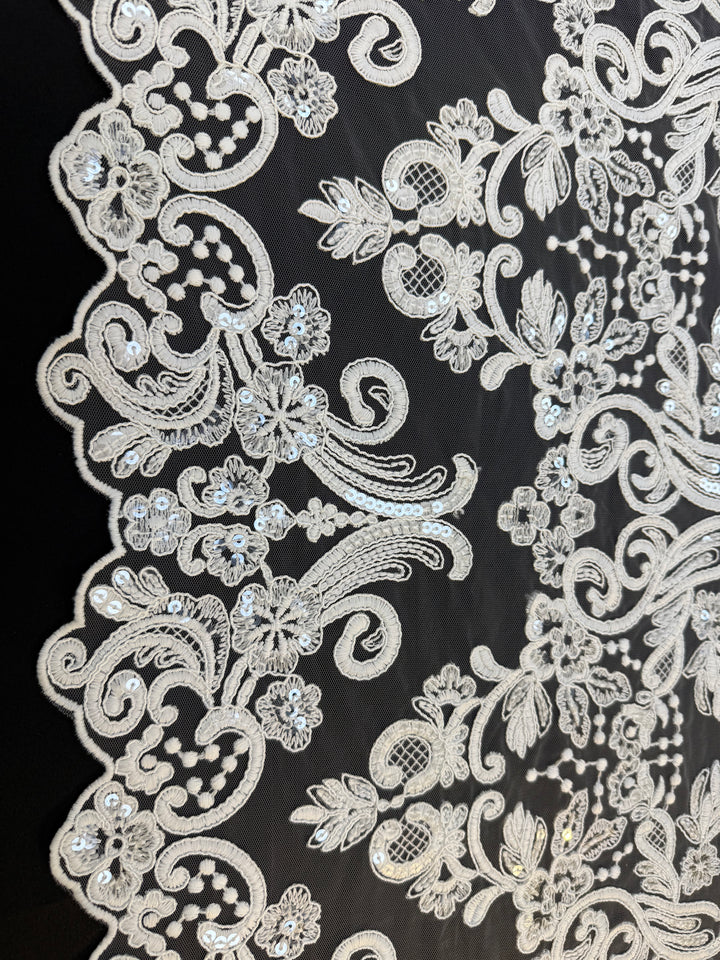 Luxury Off-white Bridal Lace with Sequins & Floral Embroidery( 1 Piece = 3.5 Meter)