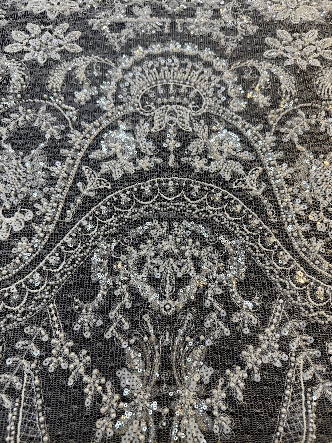 Luxury Baroque Silver Sequin Embroidered Tulle Lace – Royal Couture Fabric( 1 Piece = 3 Meter)